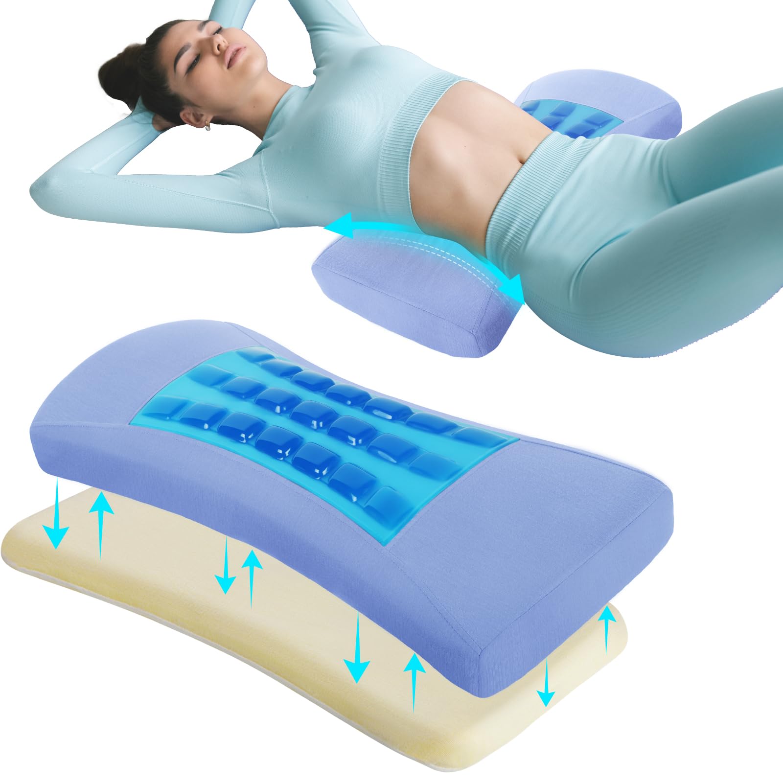 Lumbar Support Pillow for Bed Relief Lower Back Pain with Cooling Gel: Sciatica Lower Back Pillow for Sleeping-Memory Foam Waist Pillow for Side/Back/Stomach Sleepers-Bed Rest Pillow for Car, Sofa