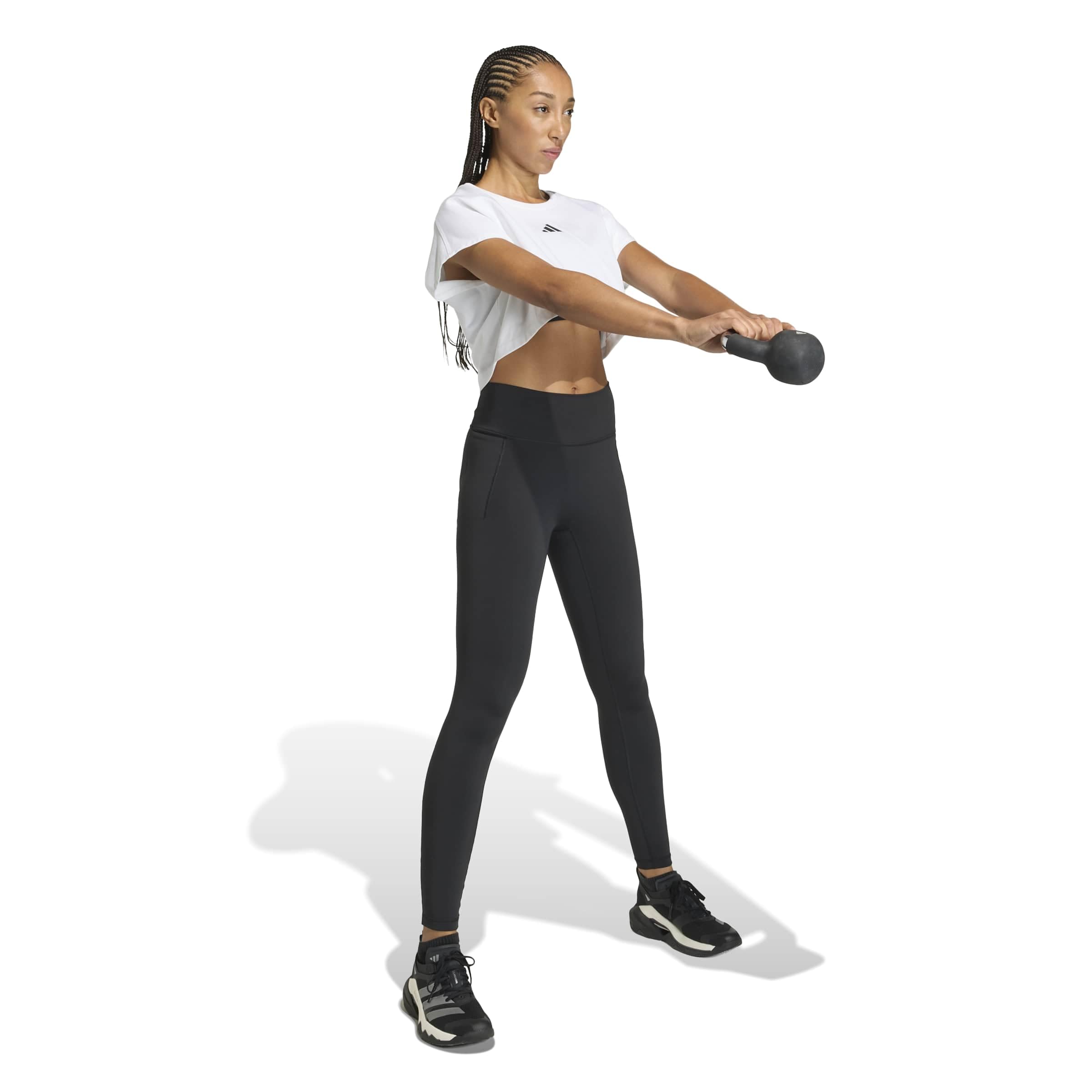 adidas dames Power Workout Cropped Boxy 3-Stripes Tank, white, S