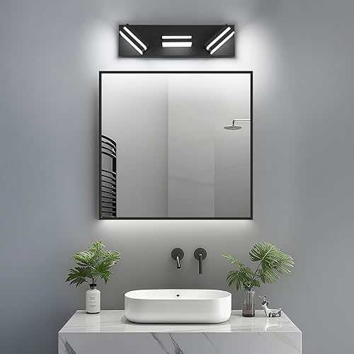 Miniatura 7 de Modernas luces LED de baño (3 luces), iluminación de pared acrílica negra metálica, luces de tocador para baño sobre espejo (6000 K 16 pulgadas)