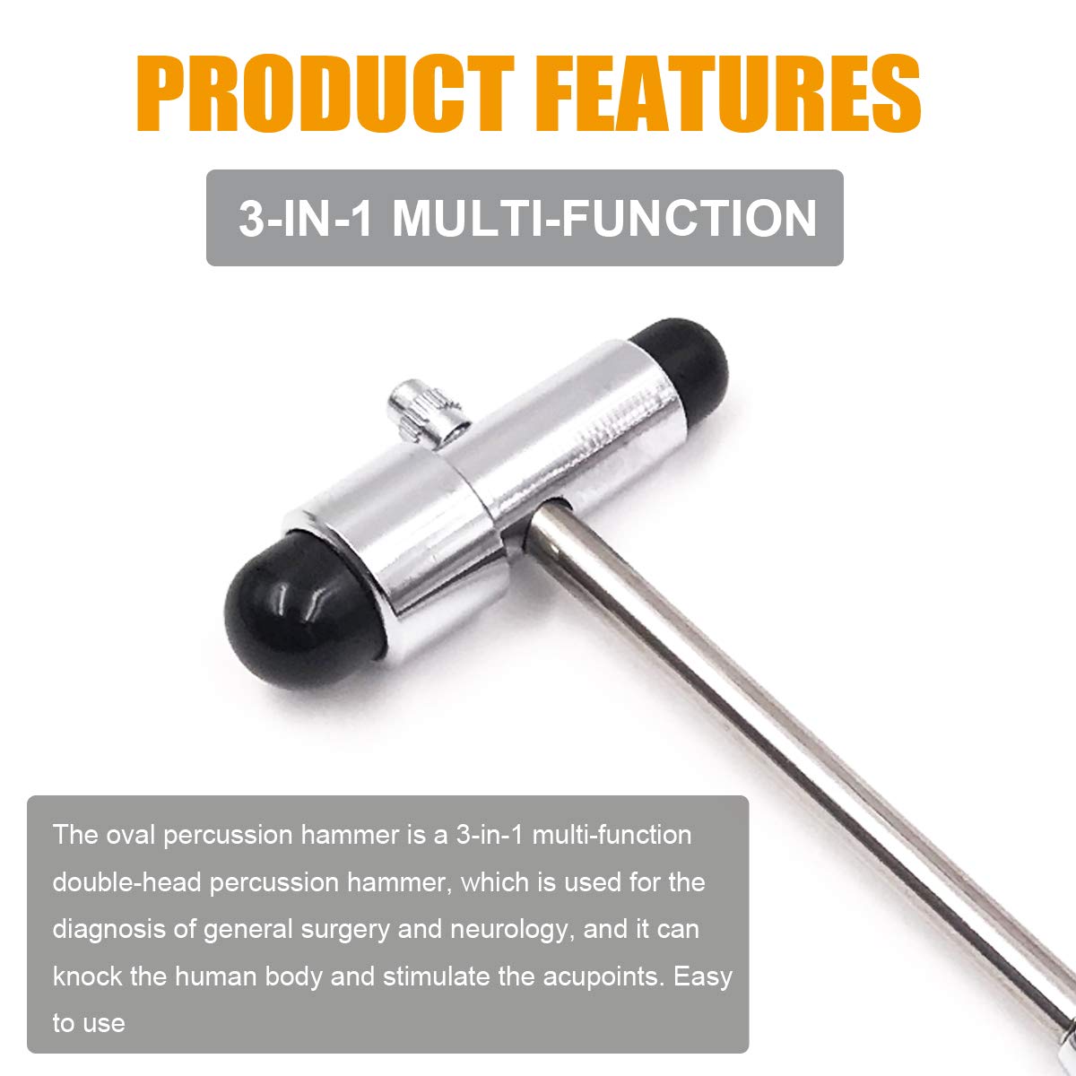 Buck Neurological Hammer, Tromner Reflex Hammer with Needle and Brush, for Neurologic Reflex Diagnosis and Testing