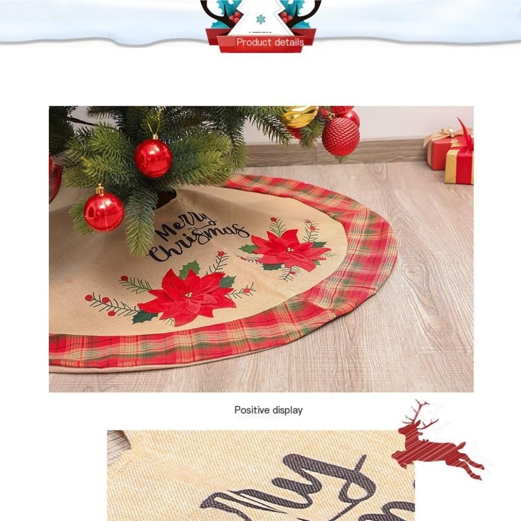 Tree Skirt Christmas Christmas Tree Skirt Burlap Red Flowers Christmas Decoration Tree Skirt Christmas Tree Decoration Apron Christmas Skirt Tree