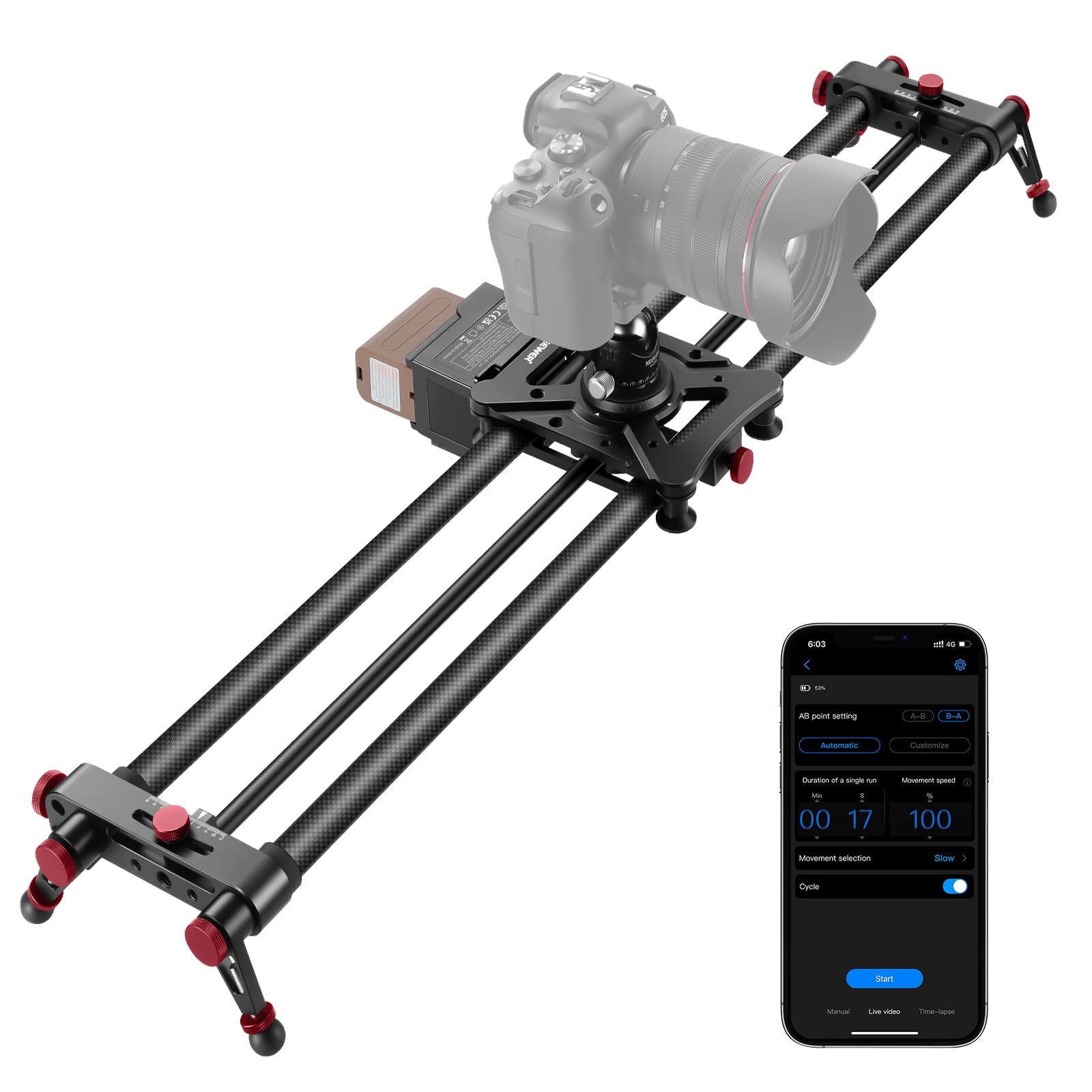 NEEWER 31.5"/80cm Motorized Camera Slider, App Wireless Control DSLR Carbon Fiber Dolly Rail Slider with 4400mAh F750 Battery (Charger Not Included),