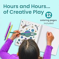 Vista 5 de CUPKIN Libro de calcomanías del espacio exterior para niños de 2 a 4 años, más de 500 calcomanías para niños, 12 páginas para colorear, 12 escenas