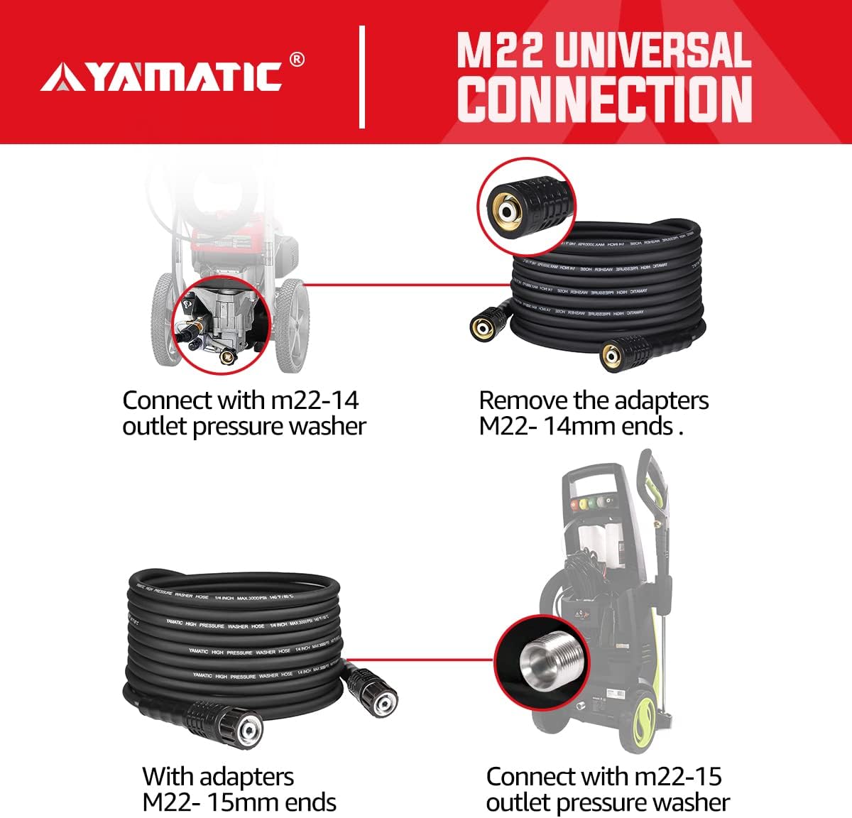 Buy YAMATIC Extra Flexible Pressure Washer Hose 25 FT X 1/4, Universal