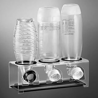 ecooe Acrylic Glass Bottle Drying Rack for SodaStream and Emil Bottles, Holds 3 Bottles and 3 Lids, Bottle Holder Colour: Transparent / Black