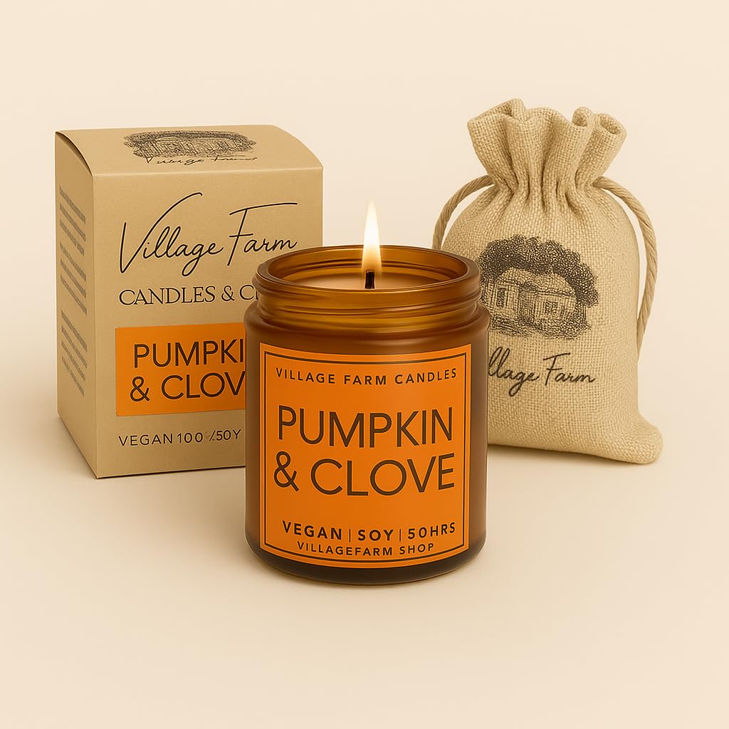 Pumpkin & Clove Luxury Hand Poured Candle | Eco Friendly | Vegan | Hand Crafted, | 50+ Hour Burn Time | Soy Wax | Handmade | Artisan | Small Batch | Gourmand Candle