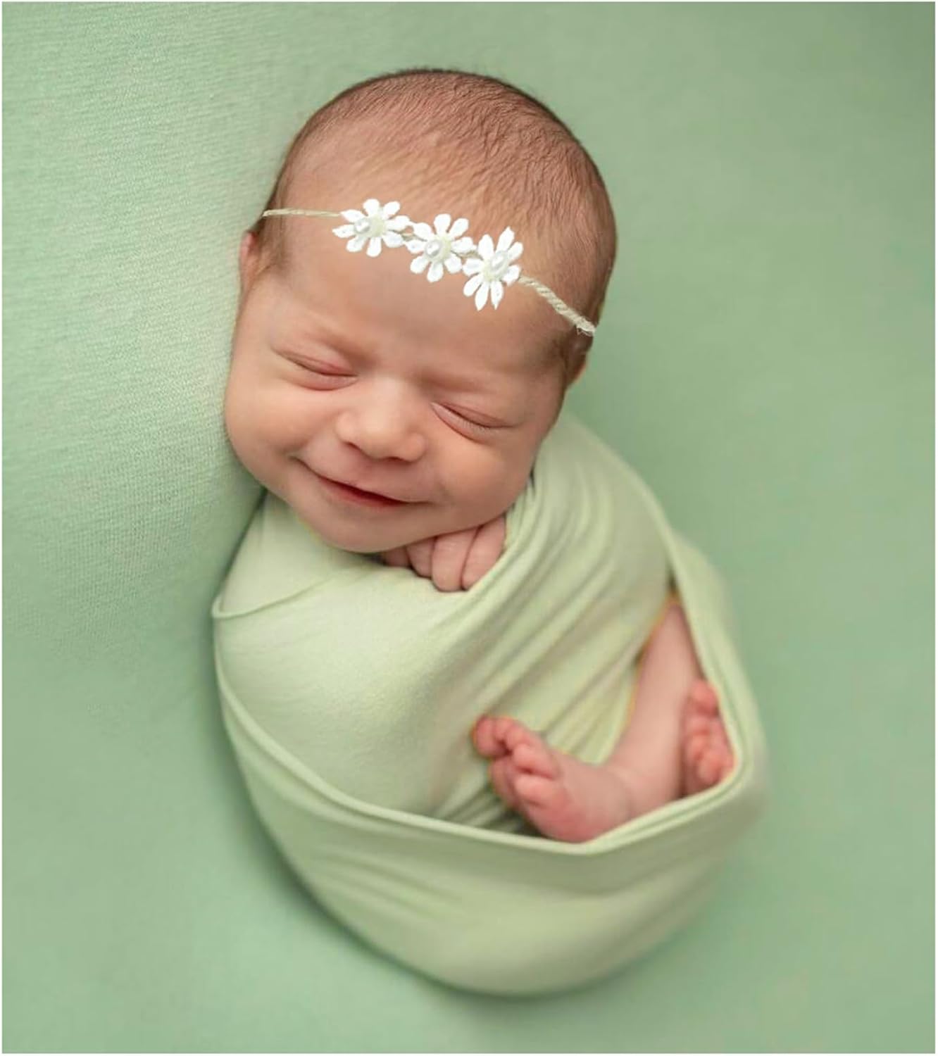 Orraphtstu Newborn Photography Wraps Baby Posing Props Stretch Fabric for Professional Photoshoot (Bean Green, Backdrop with Wrap)