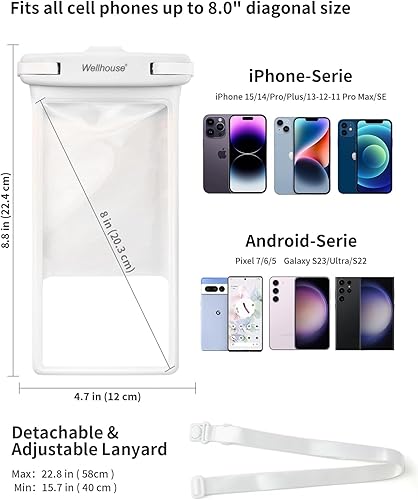 Miniatura 40 de wellhouse Funda impermeable para teléfono, funda impermeable para iPhone 16 15 14 13 12 Pro Max XS Samsung, IPX8 3D bolsa seca para teléfono celular
