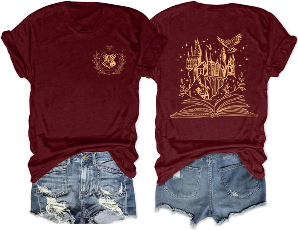 Magical Shirts for Women Book Magic Graphic T-Shirts Flourish and Blotts Shirt Wizard Costume Tops Vacation School Clothes