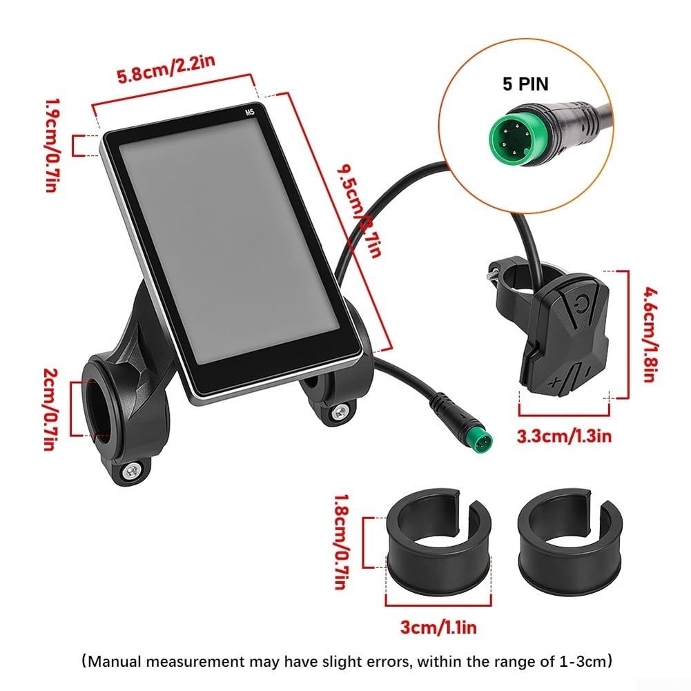 E-Bike Display LCD M5 Impermeabile USB 5 Pin | LCD trasparente, resistente alle intemperie, 5 pin, facile installazione, robusto alloggiamento in ABS