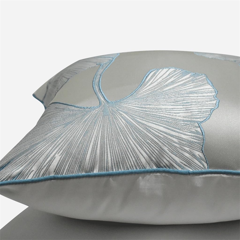 HBJWOV Hotel Sofa Chinese Gray Leaf Plant Pattern by The Bag Living Room Study Square Pillow Case