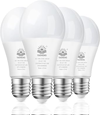 A21 LED Light Bulb, 150 Watt Equivalent LED Bulbs, 19W 2700K Warm White, 2300 Lumens, Non-Dimmable, E26 Super Bright Light Bulb Indoor, Energy Efficient ETL Listed, 4-Pack