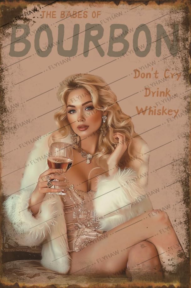 Letreros de lata vintage de The Babes Of Bourbon Pinup Art Poster Multicolor Decoración de pared para cafeterías, bares, pub, cerveza, club,