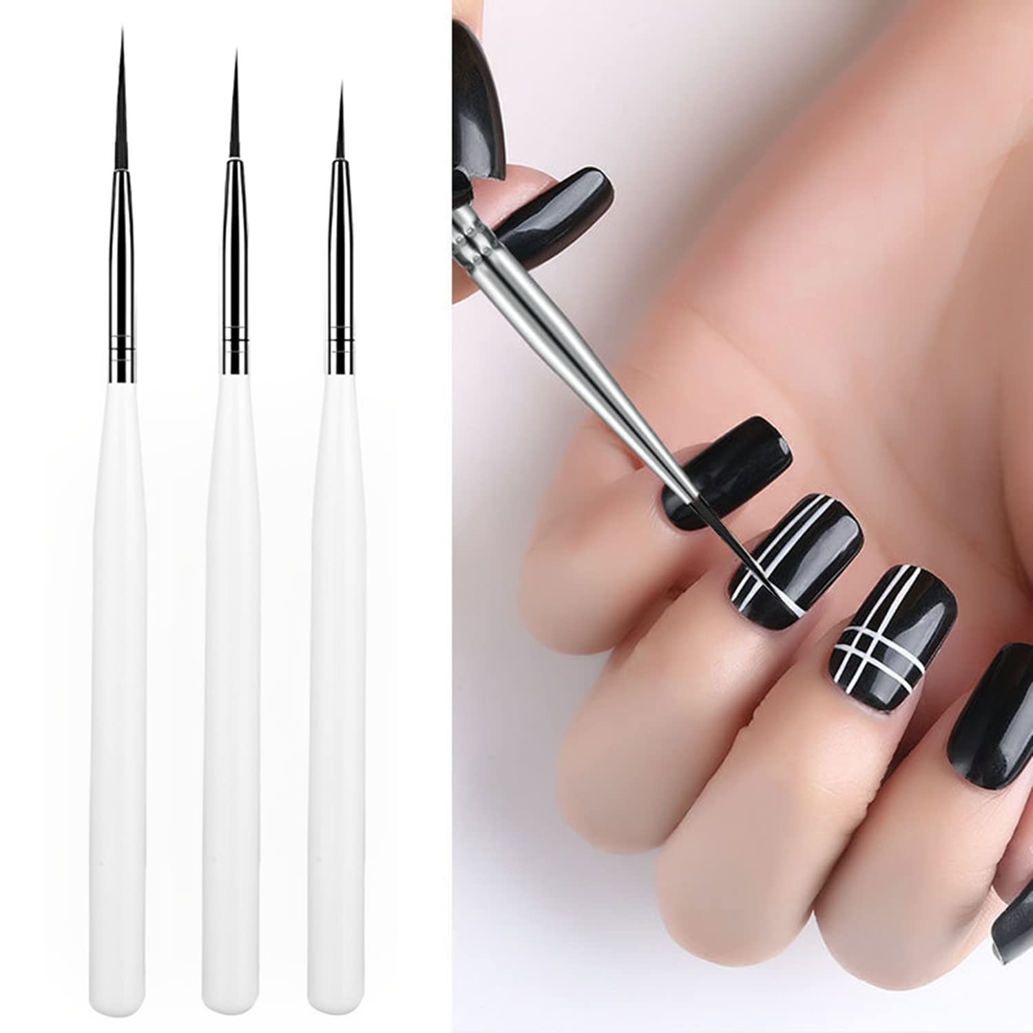 3 Piezas Pinceles para Uñas, Pinceles Uñas Gel Profesionales, Nail Art Pintura Dibujo Línea Herramienta, DIY Nail Art Design
