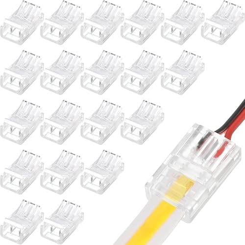 COB - Conector de tira LED a cable, 20 conectores de adaptador LED impermeables, conectores de tira de luz LED transparentes sin soldadura para tira