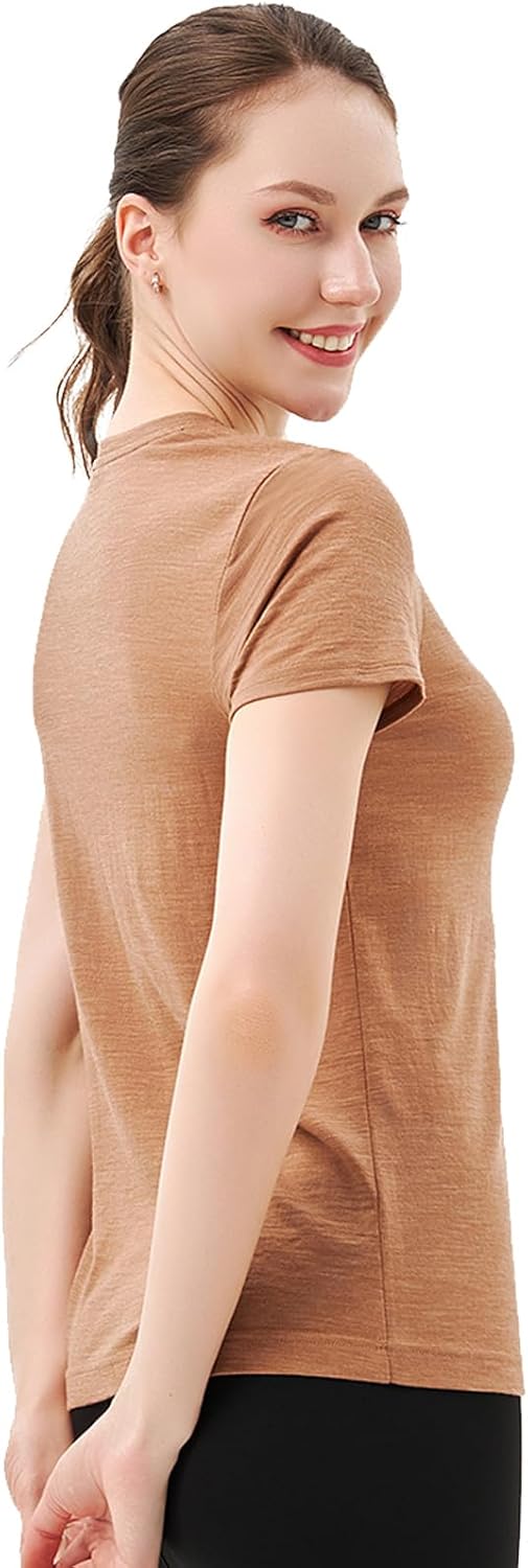 Merino Protect 100% Merino Wool T Shirts Women Crew Neck Tops Short Sleeve Odor Resistance Base Layer Travel Hiking Tee Shirt - Image 2