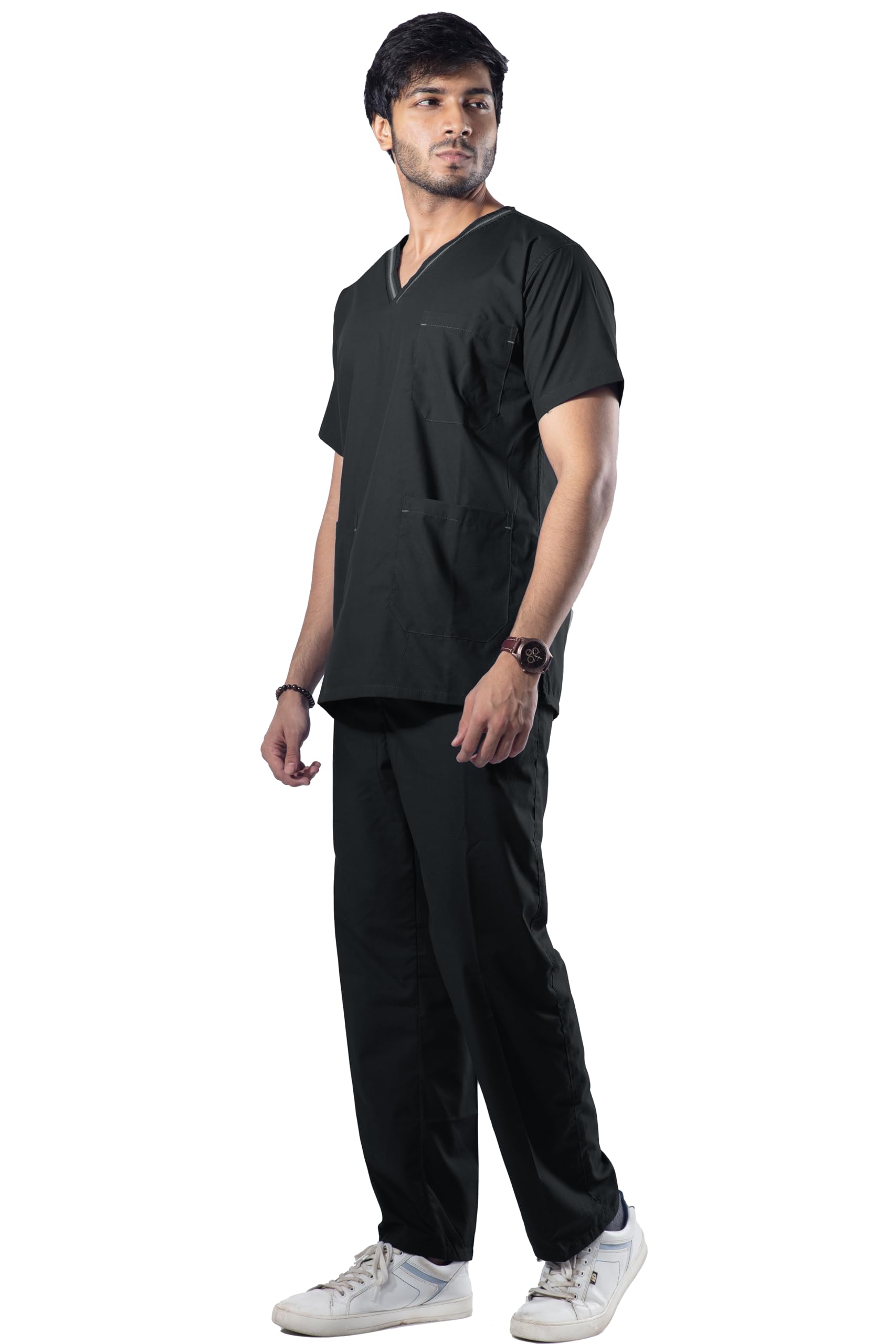 UNIFORM CRAFT Men's Designer Scrub Suit for Doctors, Nurses, Dentists and Healthcare Professionals (Black, Large) 1