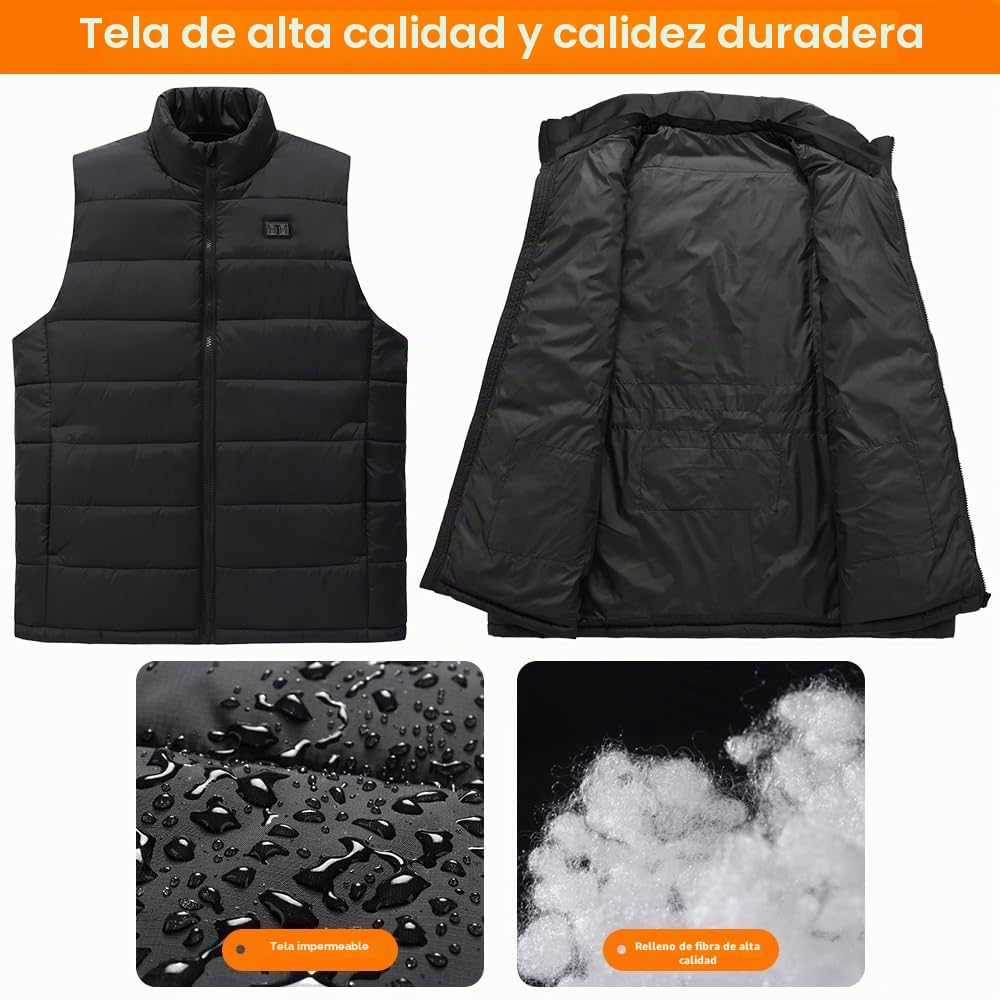 Rescien Chaleco calefactable con 15 zonas de calentamiento, 3 niveles de temperatura, compatible con 5V/7,4V, chaleco calefactor eléctrico USB