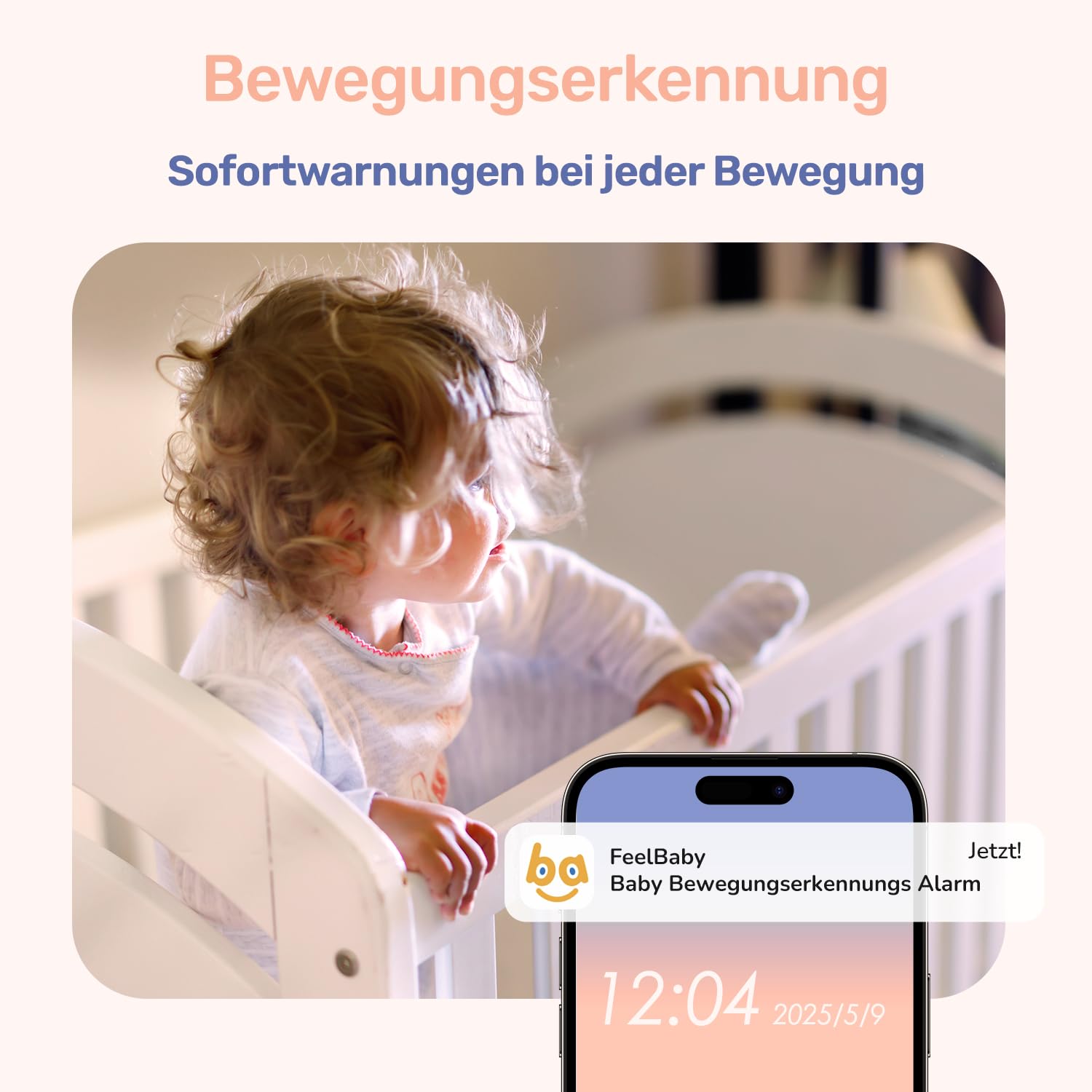 360 Grad Babyphone mit Kamera, 4'' IPS WLAN Video Babyfon, Nachtsicht, 2 Wage Audio, Bereich alarme, Temperatur, 500m hohe Reichweite Baby Kamera und APP ohne ABO