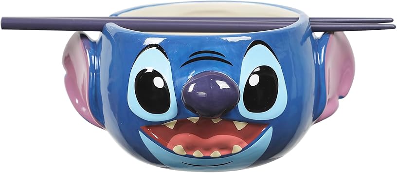 Bioworld Lilo & Stitch Stitch Head Sculpted Ceramic Ramen Bowl With Chopsticks