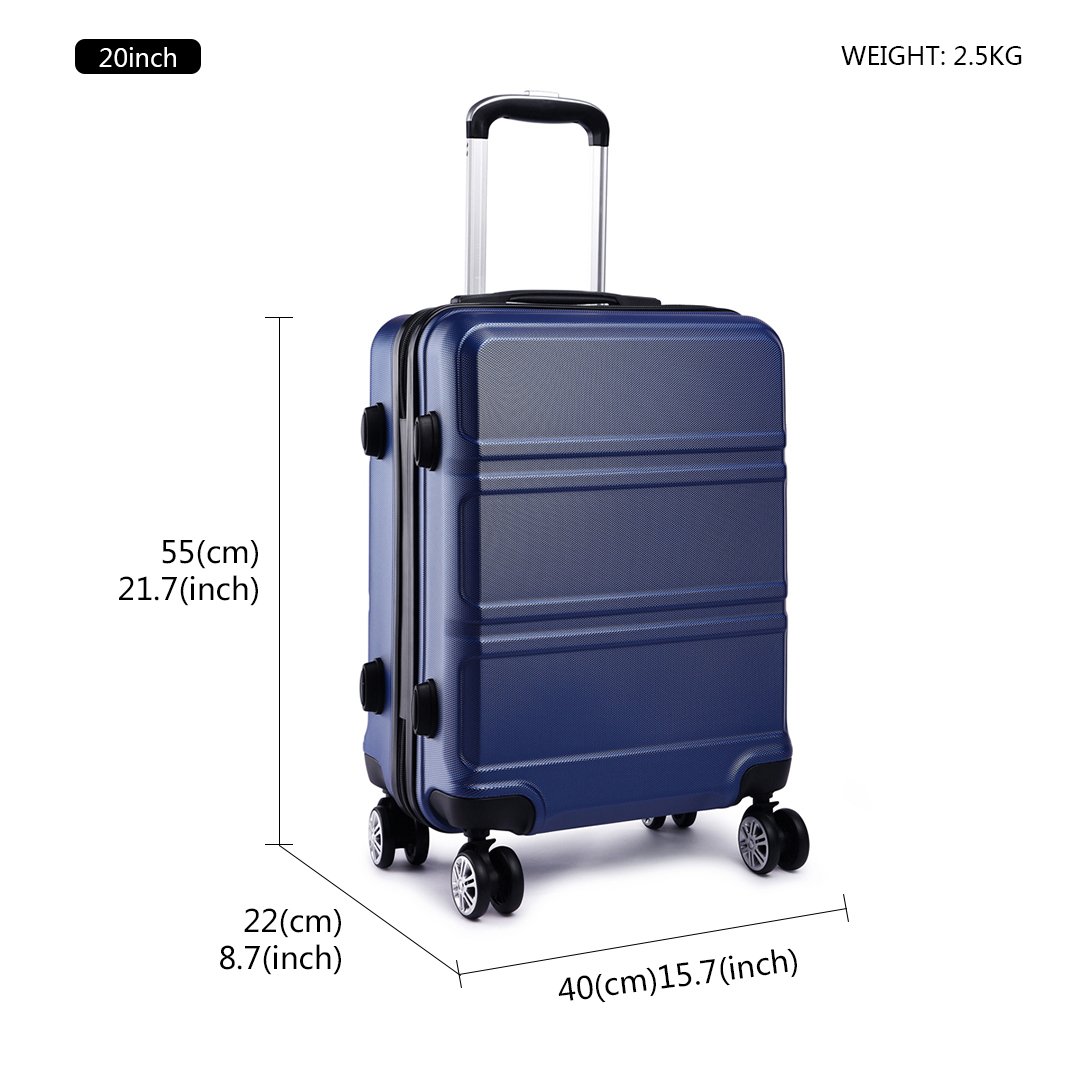 Kono Zestaw 4 lekkich walizek z twardą obudową ABS z 4 kołami obrotowymi i zamkiem TSA 50 cm, 61 cm, 71 cm + walizka na kosmetyki 30 cm, granatowy, Sets of 3, Podręczny