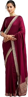 Kasee Women Wine Embroidered Pure Silk Saree with Contrasting Heavy Border Price In India