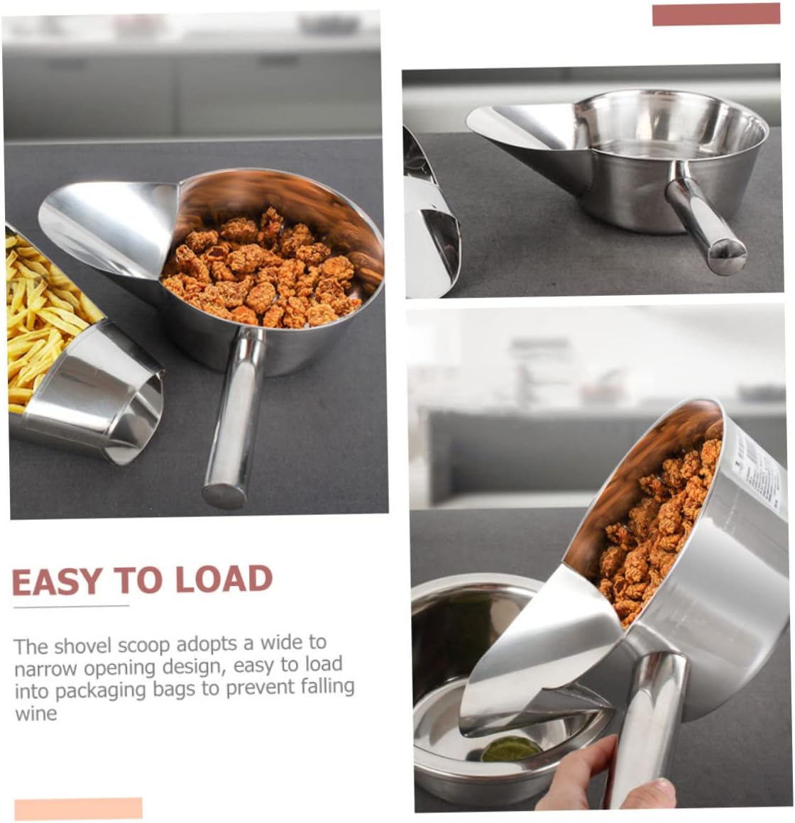 PRETYZOOM 2pcs Stainless Steel French Fry Scoops Wide to Narrow Opening Design Easy to Load into Packaging Bags Ergonomic Handle Food Shovel for Home Restaurant