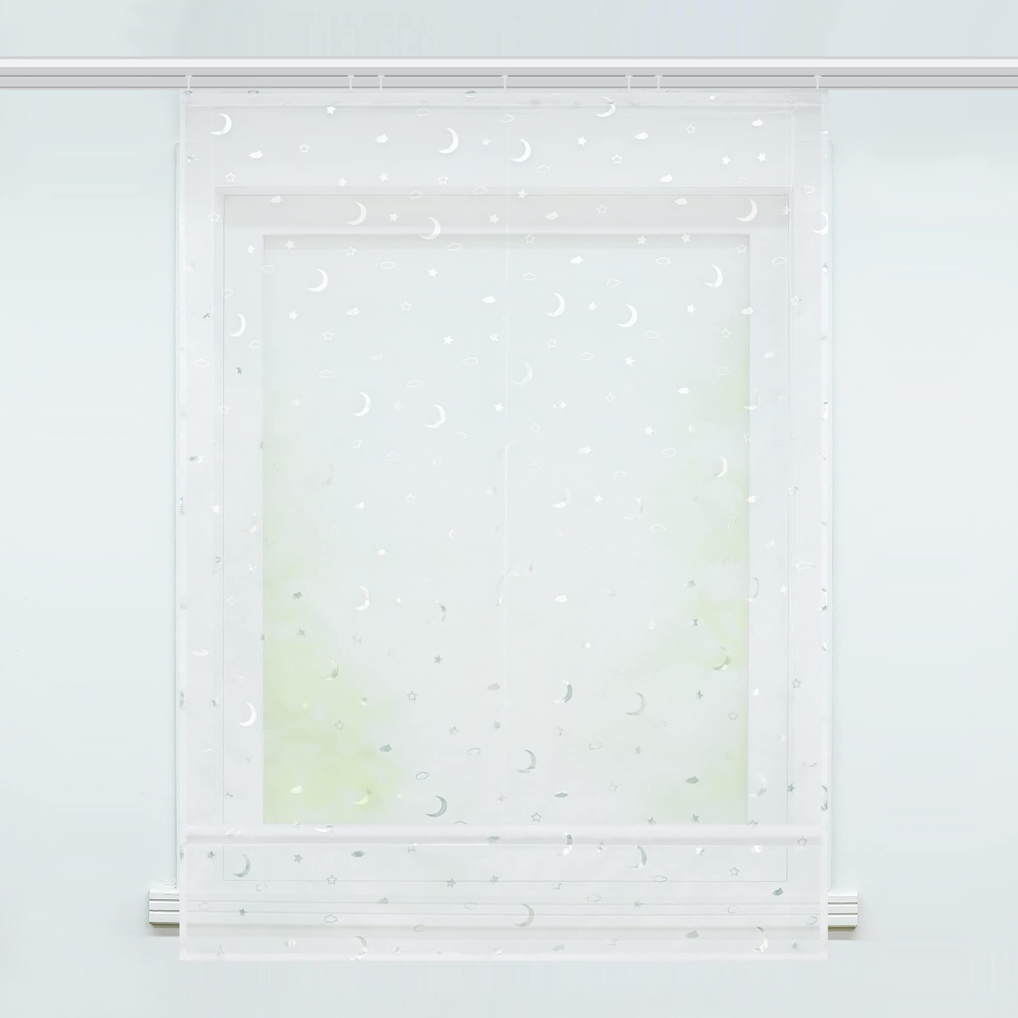 Delien Voile Raffrollo mit Klettband Transparente Gardine Raffgardine Kurz Rolls Küche Vorhang »Stern-Mond« Bändchenrollo Schals Modern für Fenster Gardinen BxH 140x140cm,Weiß