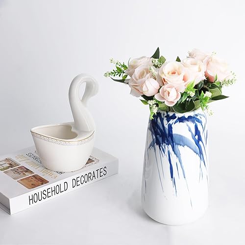 Miniatura 3 de Juego de 2 jarrones chinoiserie azules y blancos, juego de jarrones de cerámica blanca y azul, jarrones chinos, jarrones decorativos brillantes