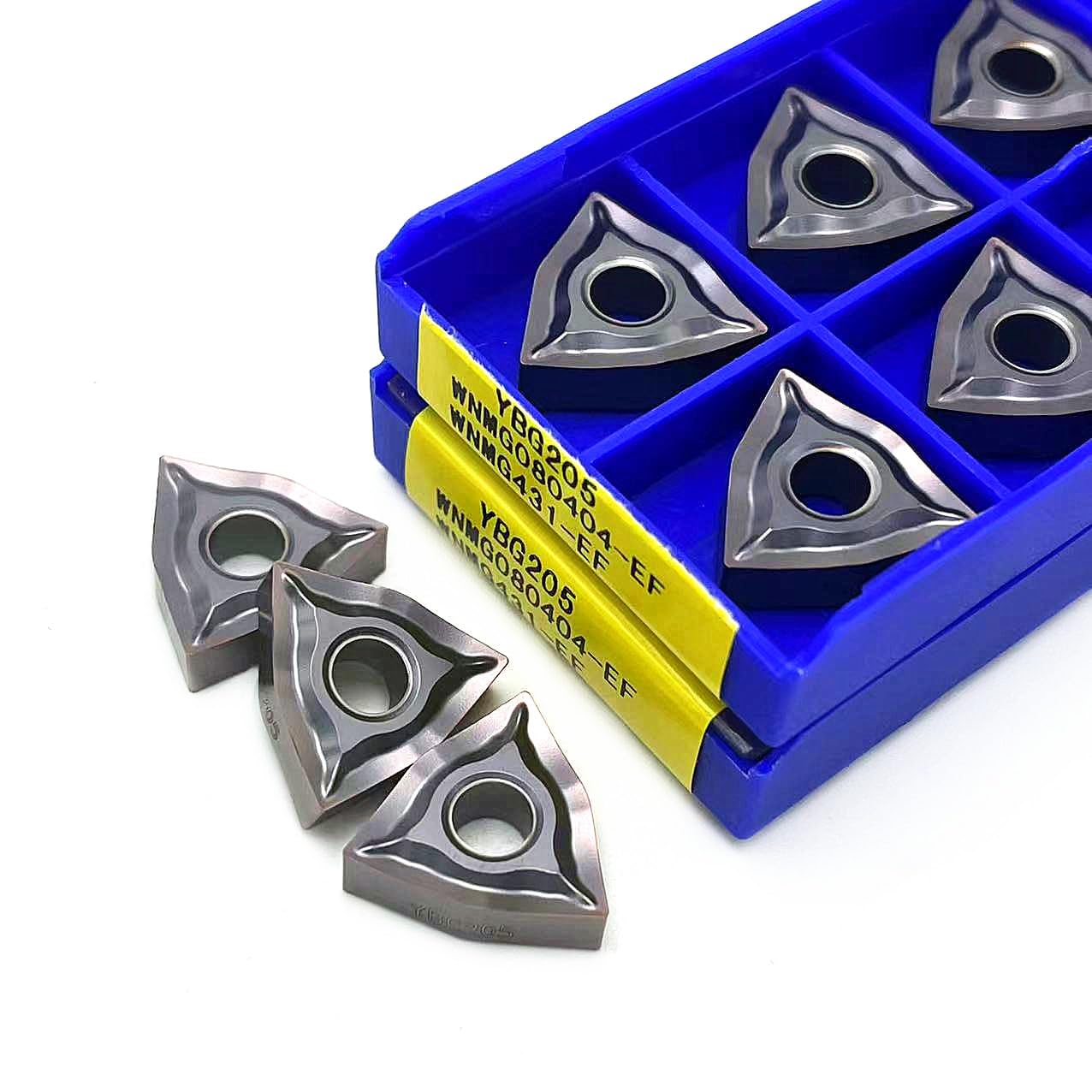 Herramientas de torno de acero inoxidable. 10 Uds WNMG080404 EF YBG205 WNMG080408 insertos de carburo herramienta torneado externo WNMG CNC corte torno Metal(Wnmg080404-ef Ybg205)