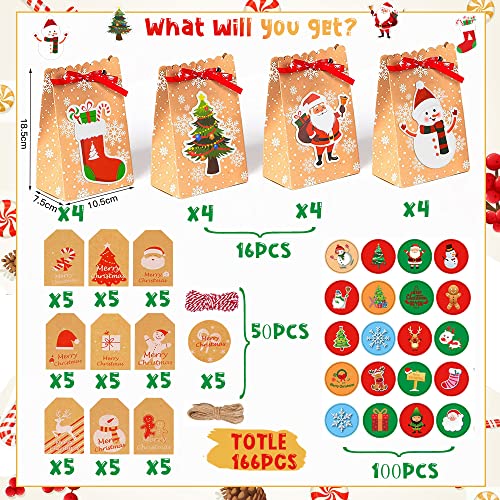 YYDSXK Sacs Cadeaux De Noël Lot 16, DIY Kraft Papier Traiter avec Mots Clés et Autocollants, Boîtes Douces Noël, Assortiment Biscuits pour Fête Décoration, rouge, small - Image 3