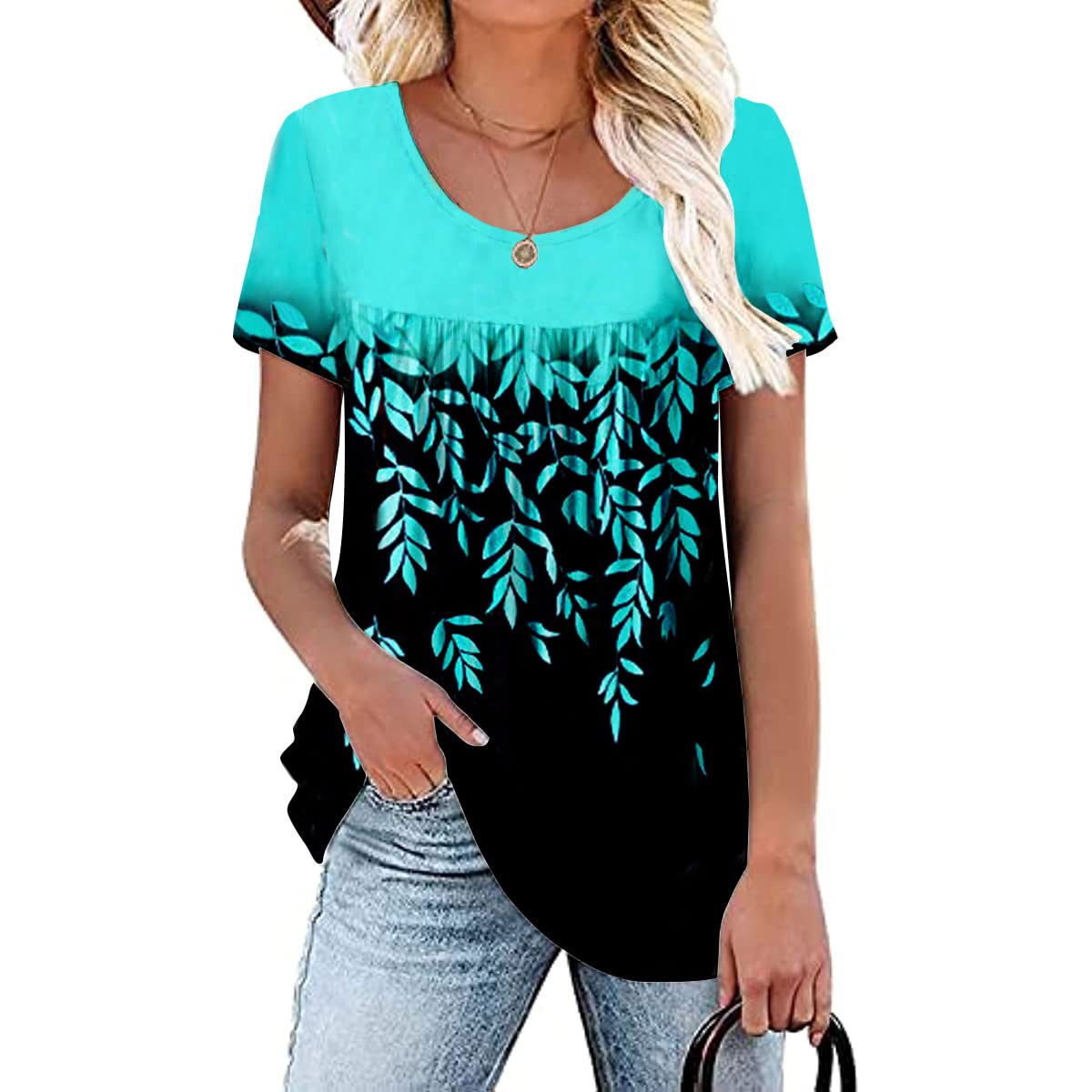 Rainoop Womens Summer Plus Size Tops Blouses Short Sleeve Shirts Lace Pleated Tunic Tops M-4XL