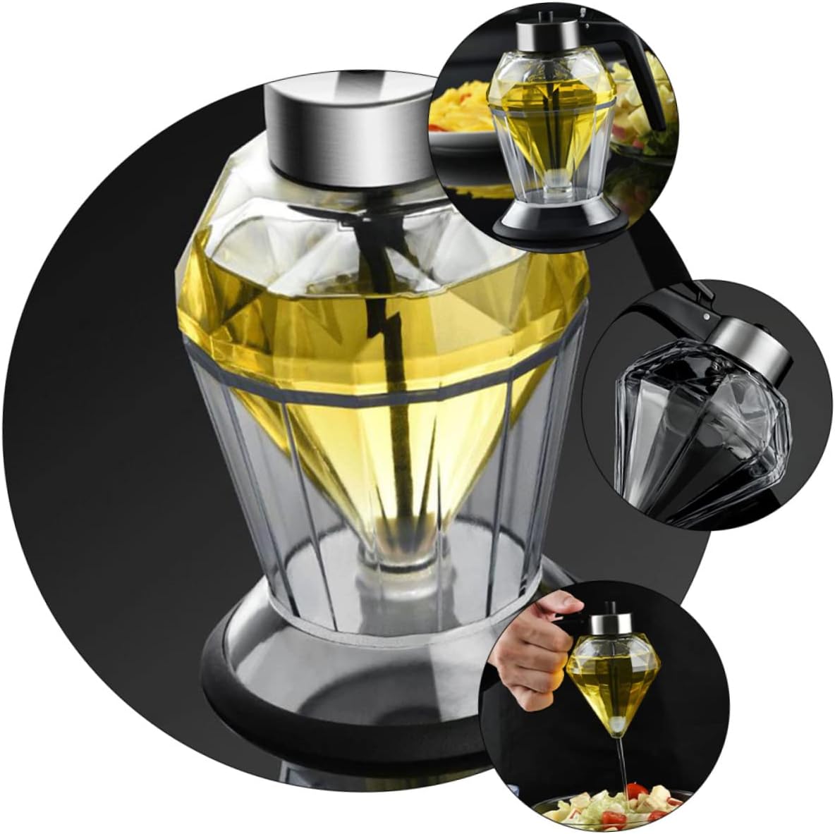 Glass Oil Container Diamond Shape Design 200ml Sauce Dispenser Safe and Sturdy Vinegar and Oil Dispener