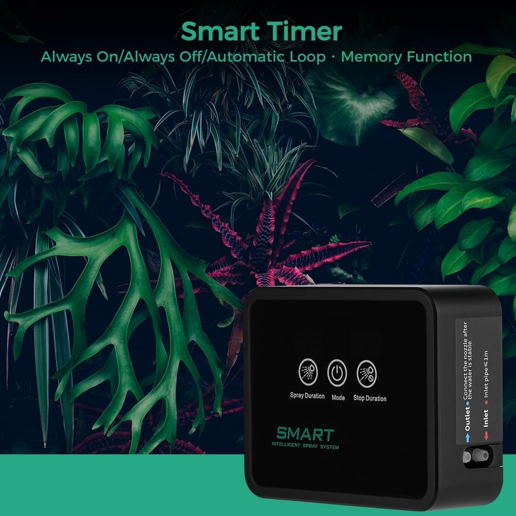 Smart Spray System for Reptile Humidification, Automatic Mister with Timer, Ideal for Reptile Tanks, 360° Adjustable Nozzles & Led Touch Interface for Rainforest Habitats