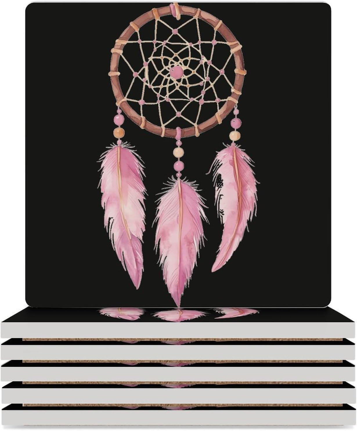 Dreamcatcheres Ceramic Coasters Square Drinks Coaster Coffee Table Decor Table Coaster for Home Bar