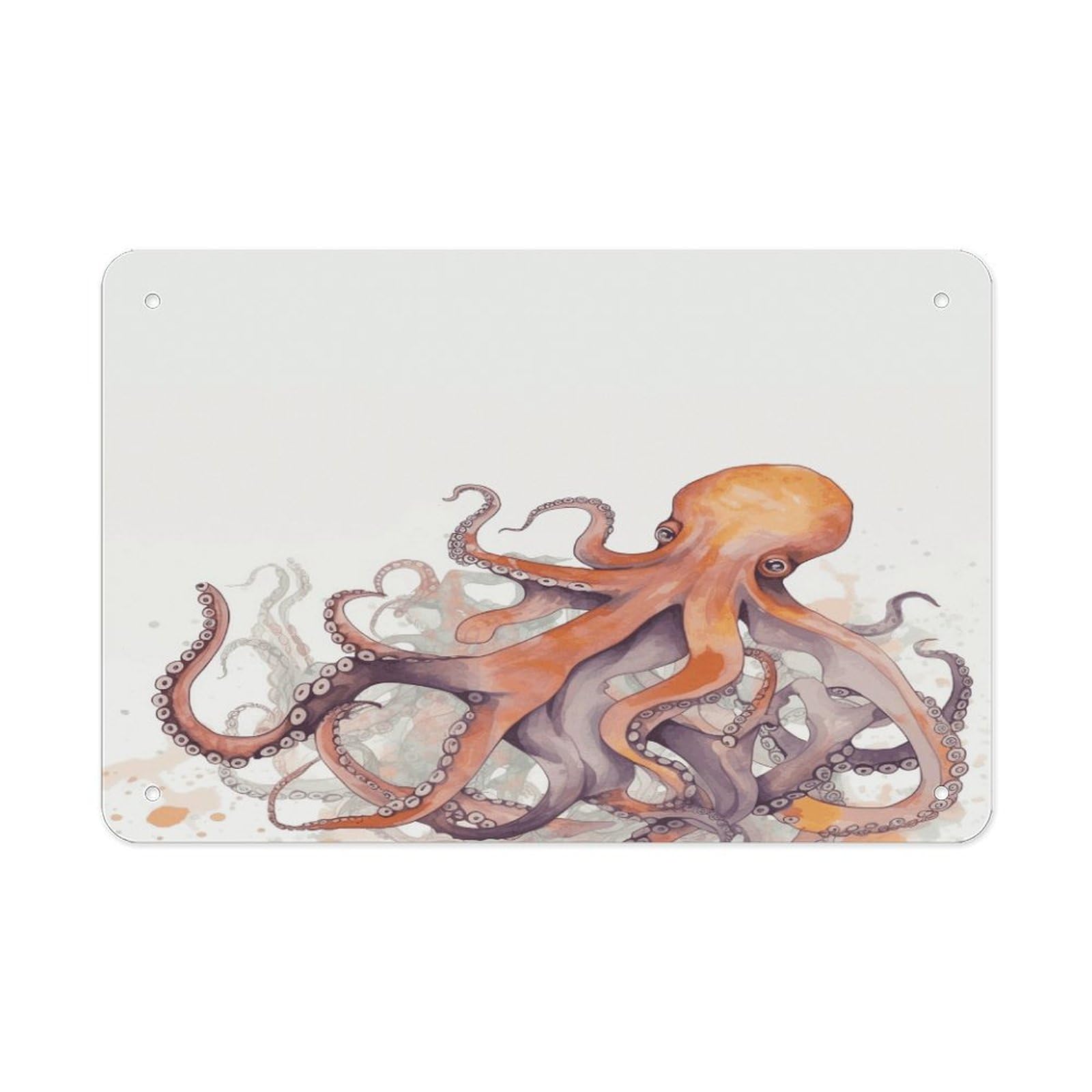 Octopus Tentacles Metal Tin Sign 12"x8" Wall Art Prints Poster Decorative Picture Metal Signboard Decor Painting Folded Edge Iron Sheet Painting with Holes for Wall Decor