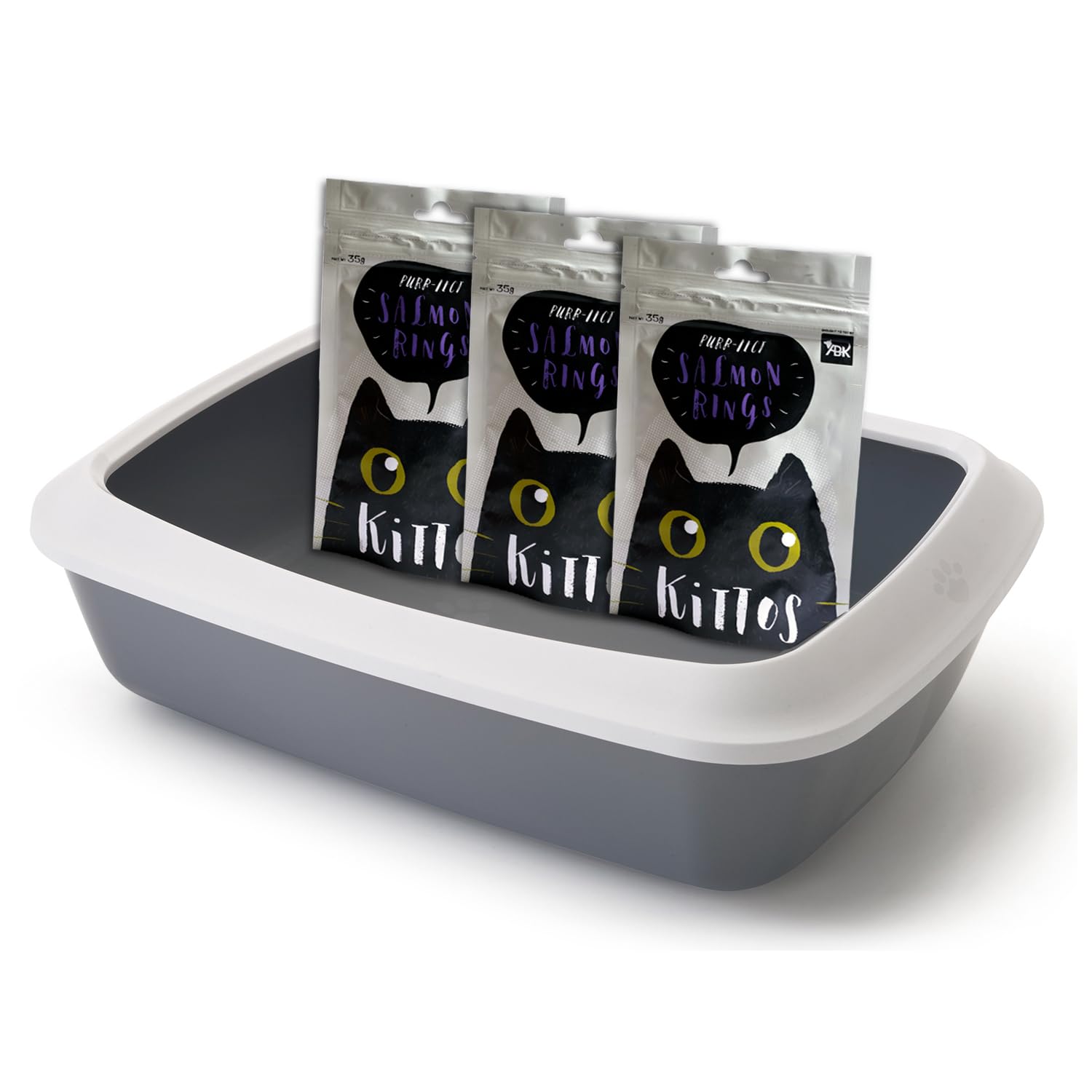 Combo of Savic Iriz Cat Litter Tray with Rim - 17", Prevent Throwing of Litter, Easy use, Starter for Toilet Training - Cold Grey with 3 Pack of Kittos Salmon Rings Cat Treats, 35 g (B09YH929PG) Amazon Price History, Amazon Price Tracker