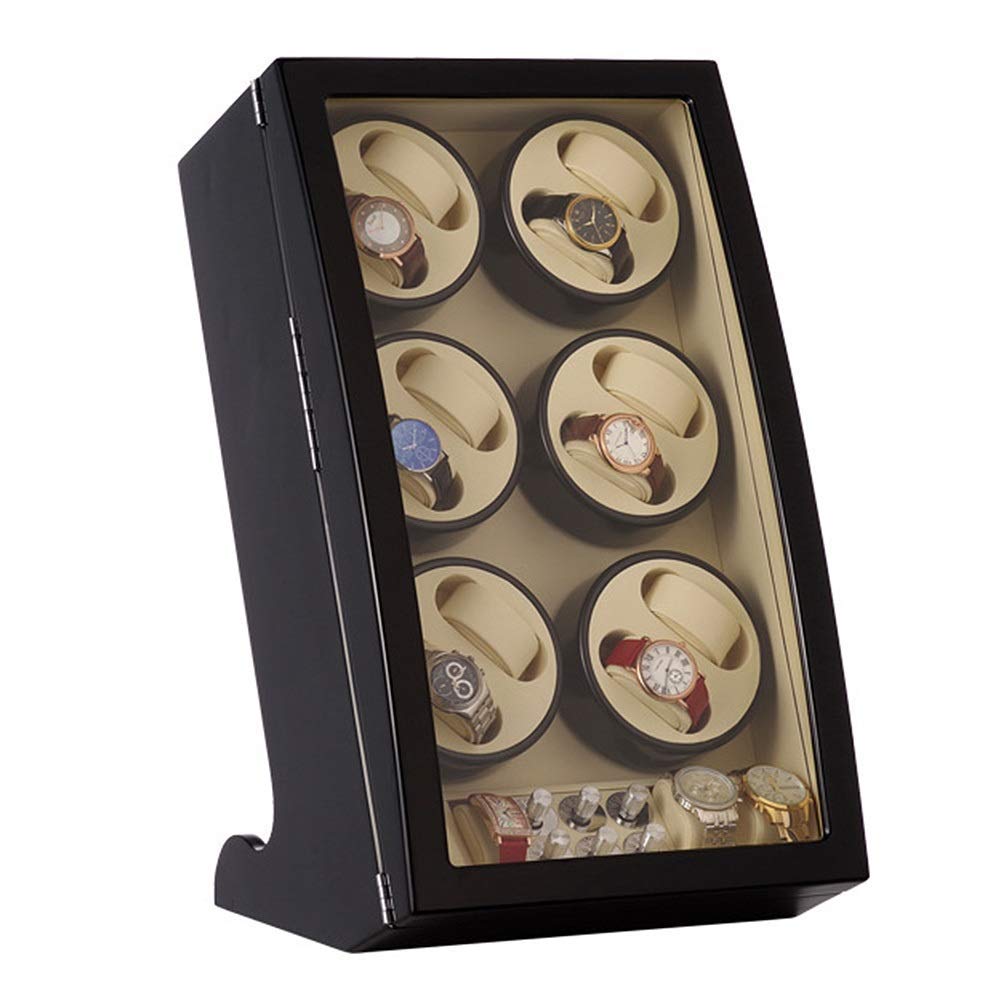 Vitrina móvil para 12 Relojes + 4 Posiciones de Almacenamiento Vitrina automática Caja relojera Motor con cojín de Cuero 5 Modos de rotación Madera lacada para Piano The New
