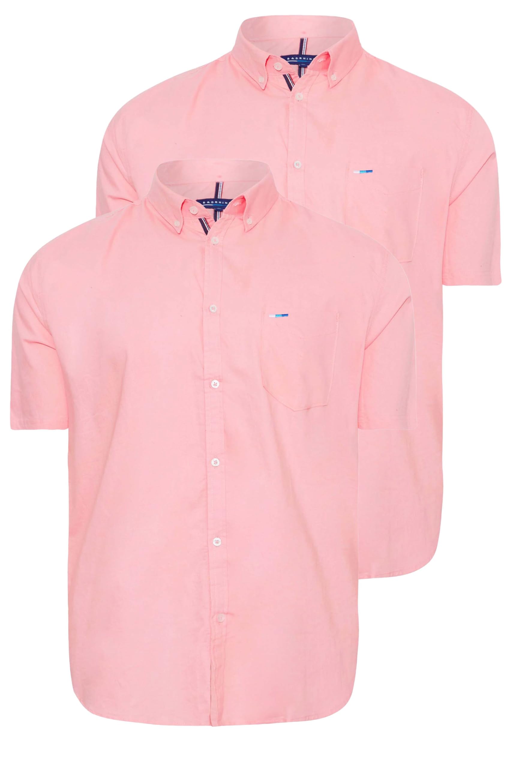 Badrhino Men's Pink Big & Tall 2 Pack Short Sleeve Oxford Shirts - Plus Curve 7XL-8Xl Plus