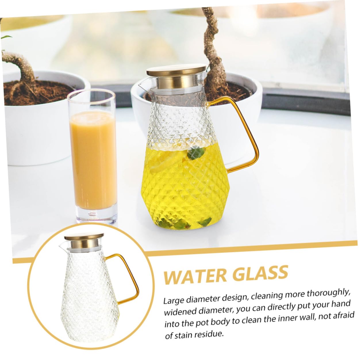 Mobestech Caraffa in Vetro Borosilicato Trasparente Resistente al Calore con Beccuccio Sigillato per Acqua Succhi e Tè Freddo Estivo