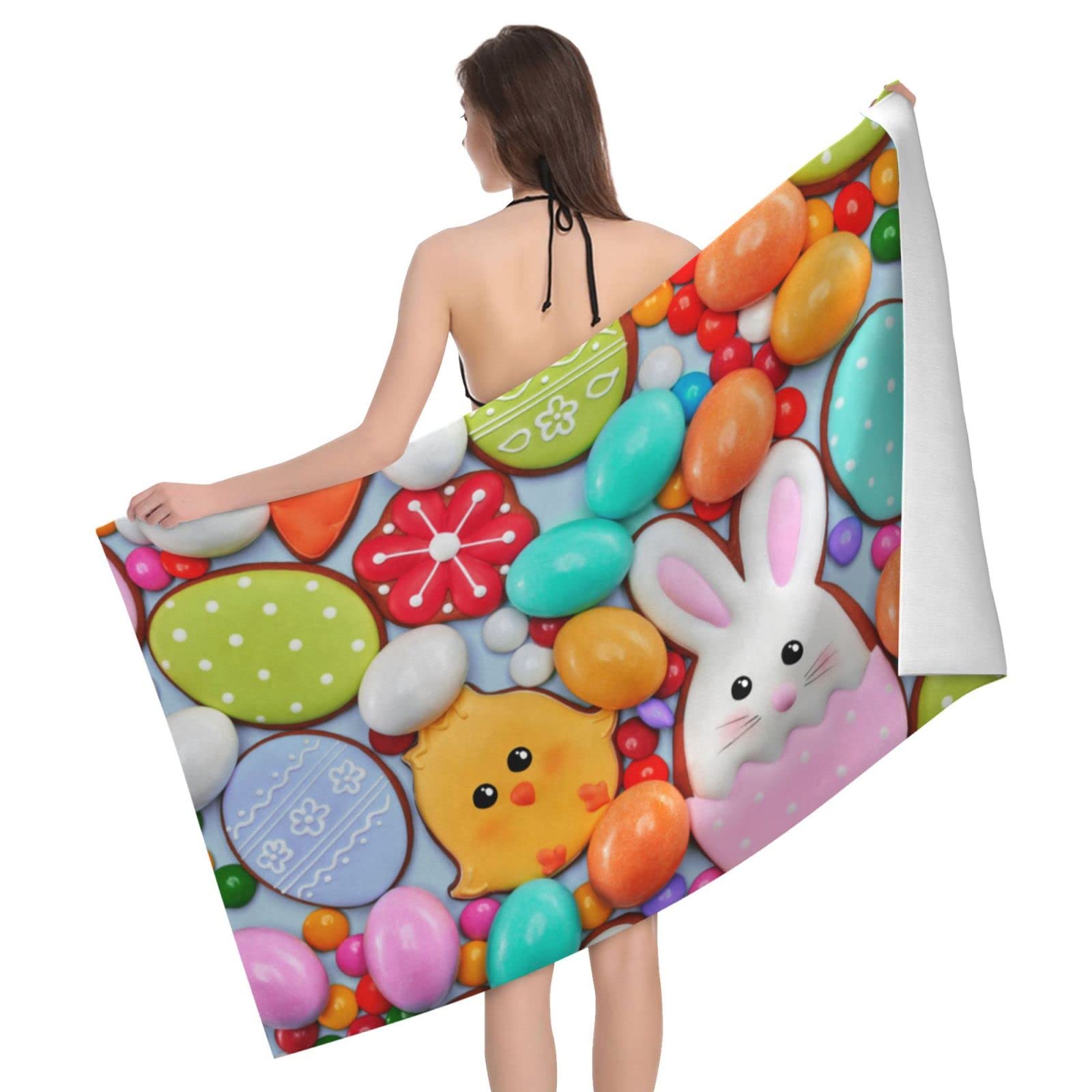 Lawenp Easter Bunny Eggs Bath Towel Beach Towel Popular Durable Stylishffy Touch Highly Absorbent Quick Dry Polyester 32" X 52" Also As A Gift