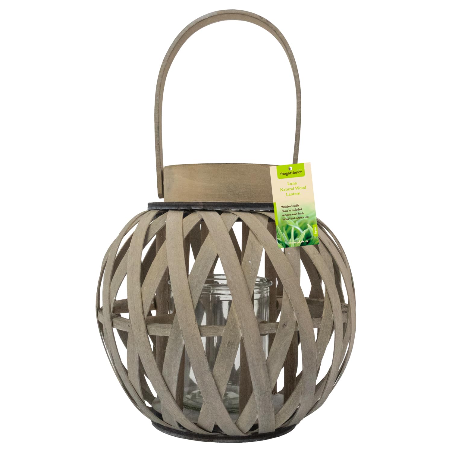 JVL Round Wood Lantern - Extra Small - Light Brown