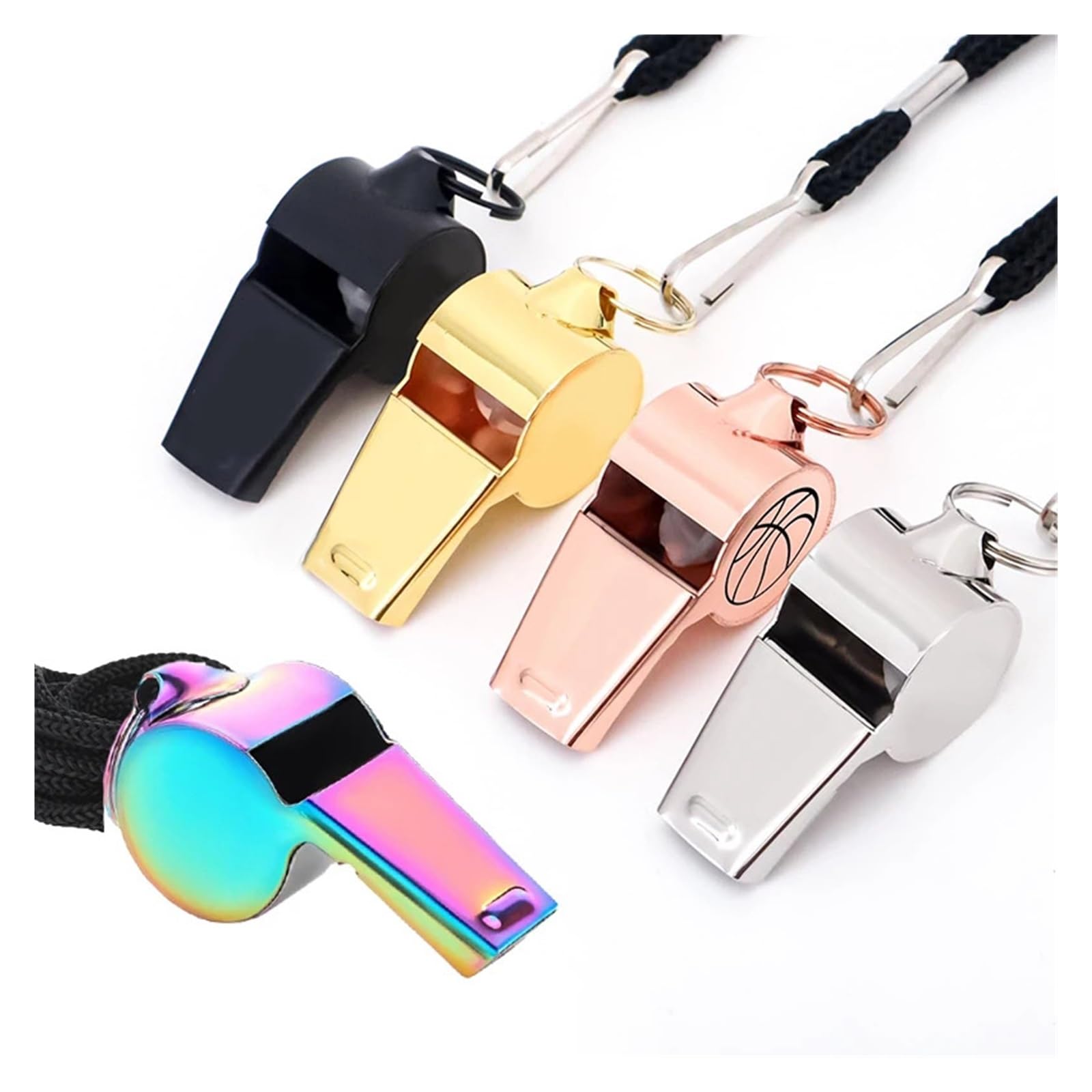 Lot de 14 sifflets de survie en acier inoxydable - Noir et rose doré - Pour entraîneurs, arbitres et officiels