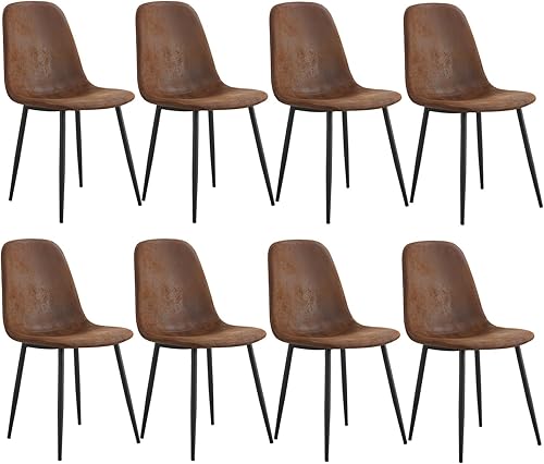 Miniatura 8 de Juego de 6 sillas de comedor, modernas sillas de comedor de cocina, sillas laterales tapizadas para comedor en piel sintética, respaldos de gamuza y