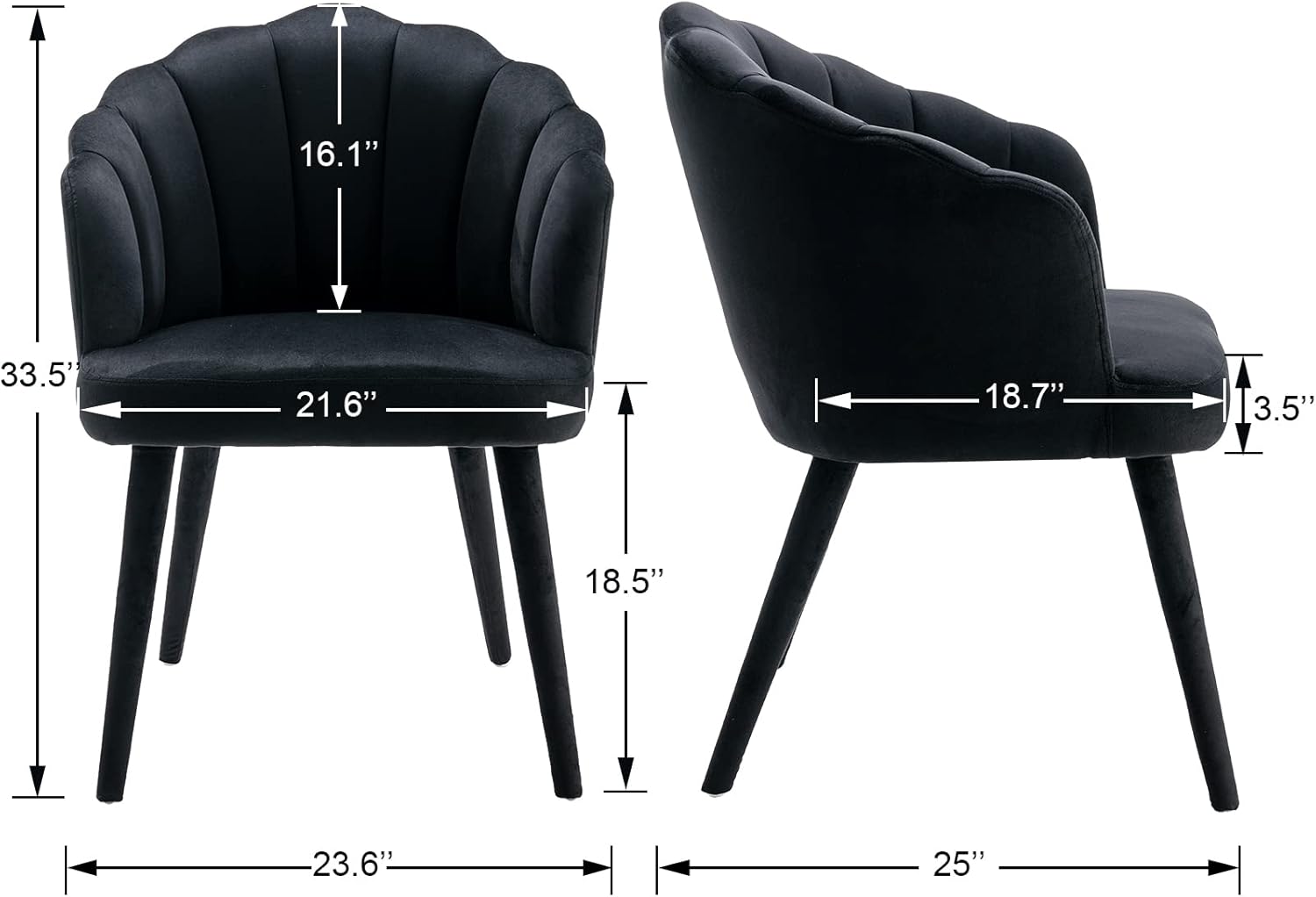 Black Velvet Dining Chairs Set of 2, Modern Upholstered Accent Chair Side Chairs with Sturdy Legs for Home Kitchen/Living Room/Reception, Black