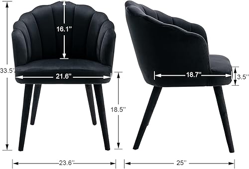 Miniatura 2 de Juego de 2 sillas de comedor de terciopelo negro modernas, sillas laterales de tapicería con patas de madera tapizadas para el hogar, cocina, sala