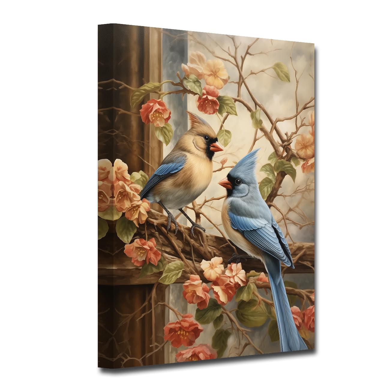 Poster Cardinal Sur Toile 40.6x61 Cm - Art Mural Moderne Branches Fleuries Rouge, Pour Salon Ou Chambre