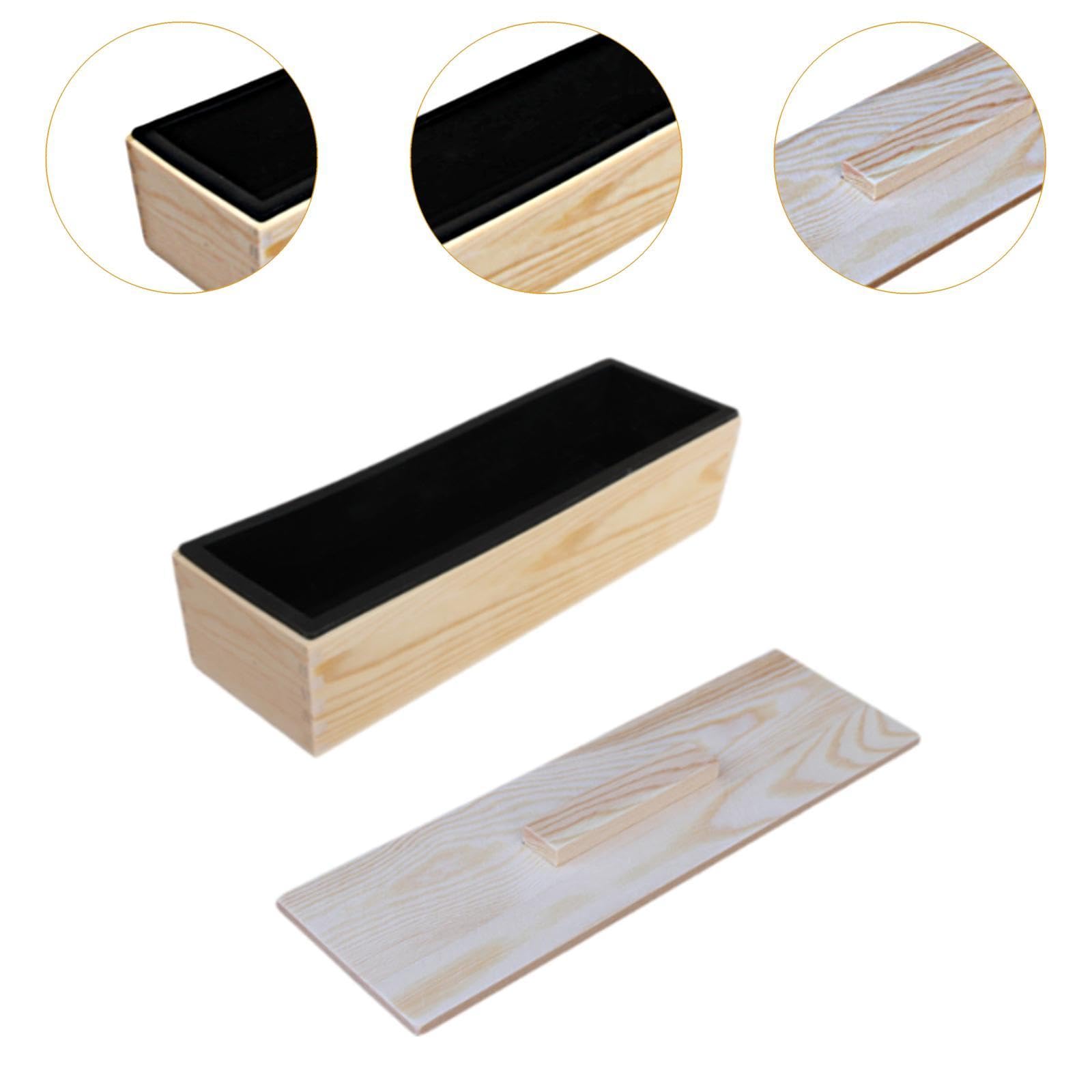 Moule à Savon Rectangulaire Silicone Boîte Bois Couvercle Flexible Antidérapant Utilisation Simple Résistant Températures Convient Création, Noir