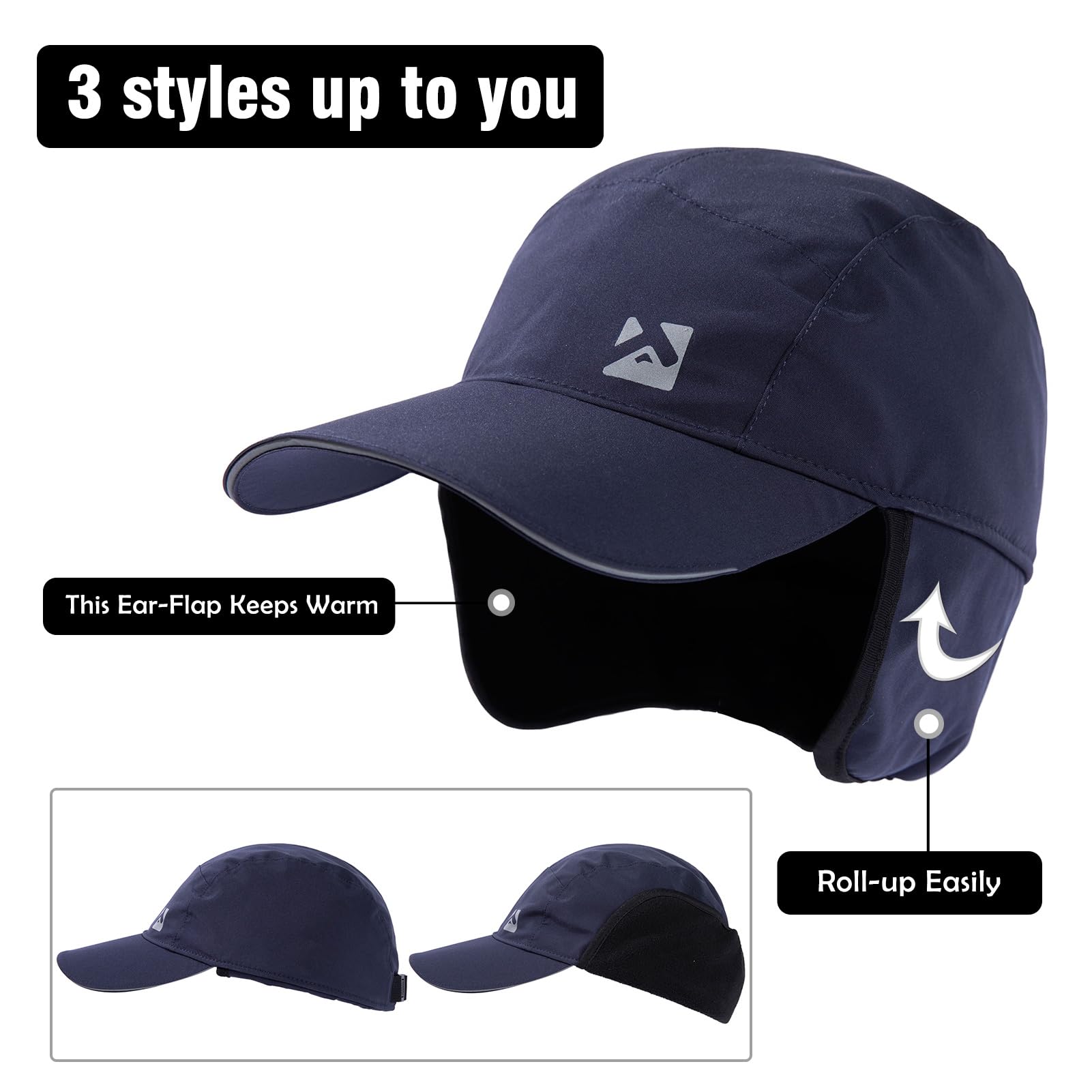 TOP-EX Gorra de béisbol de invierno para hombre, talla XL, XXL, impermeable, de forro polar, con orejeras, para clima frío, cabezas grandes
