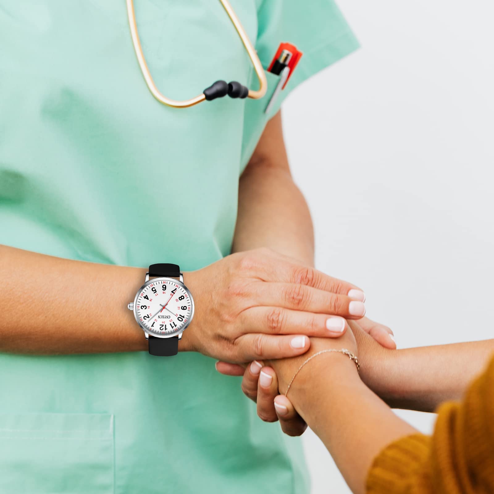 CNYXCN Krankenschwester-Armbanduhr für Medizinstudenten, Ärzte, Damen und Herren, mit Sekundenzeiger und 24-Stunden-Zifferblatt, Silikonband, wasserabweisend, schwarz/weiß, Stilluhr für Damen